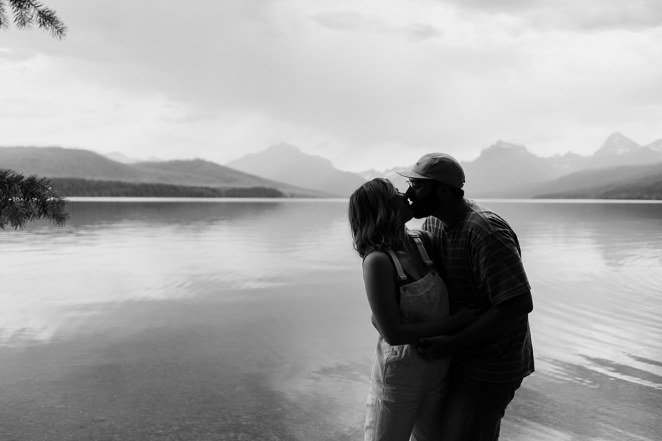 stunning black and white engagement photo at mountains