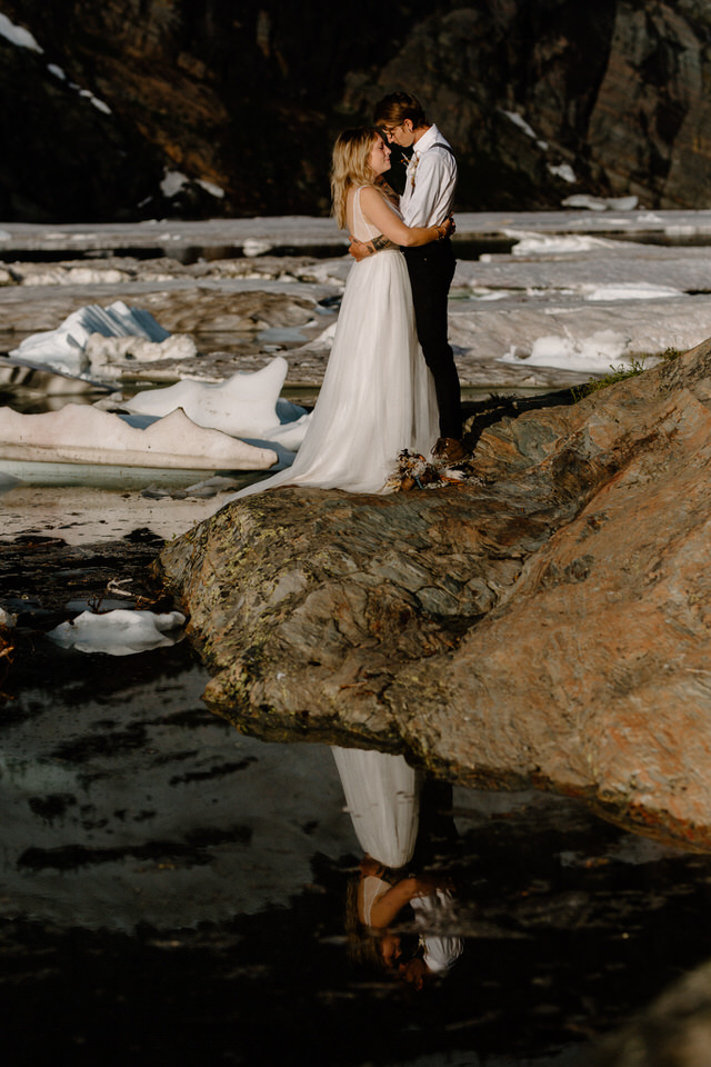 bride and groom portraits with reflection