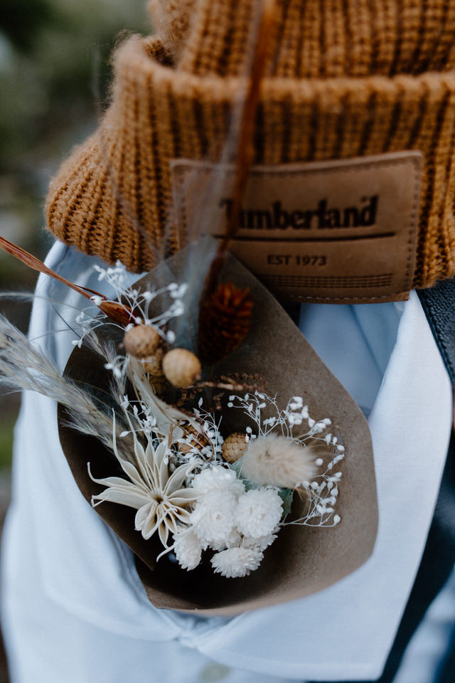 timberland beanie and groom's boutonniere