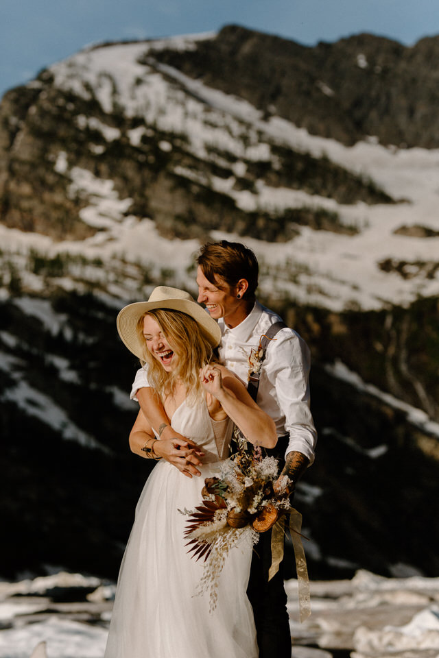 alternative couple during Montana backpacking wedding