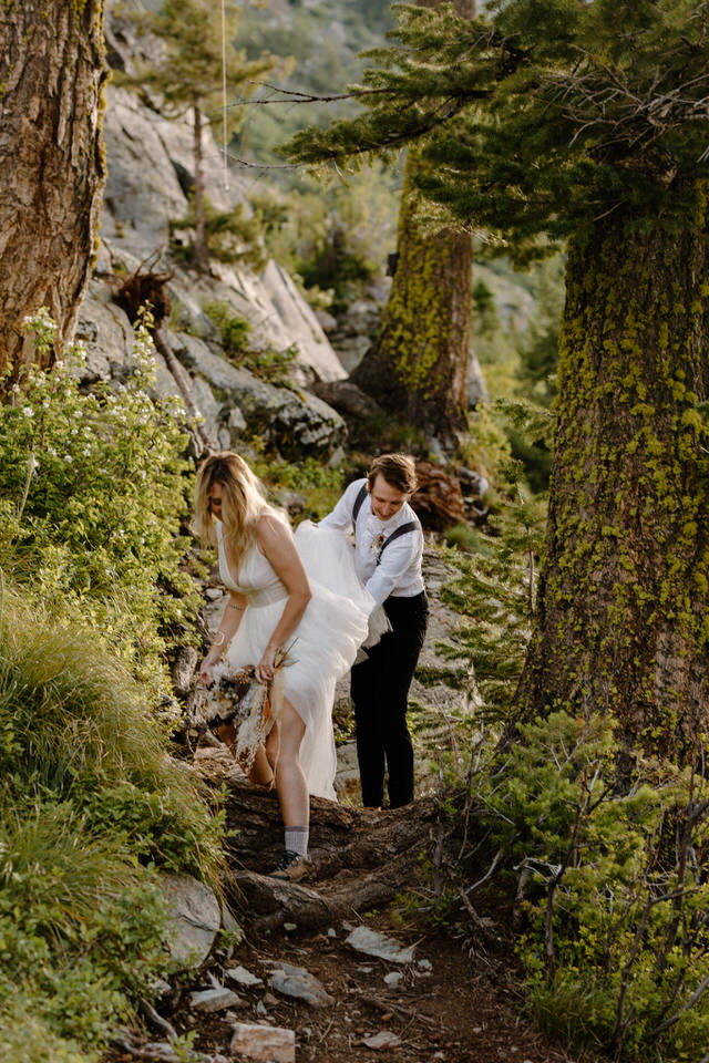 couple hikes in Montana during hiking elopement