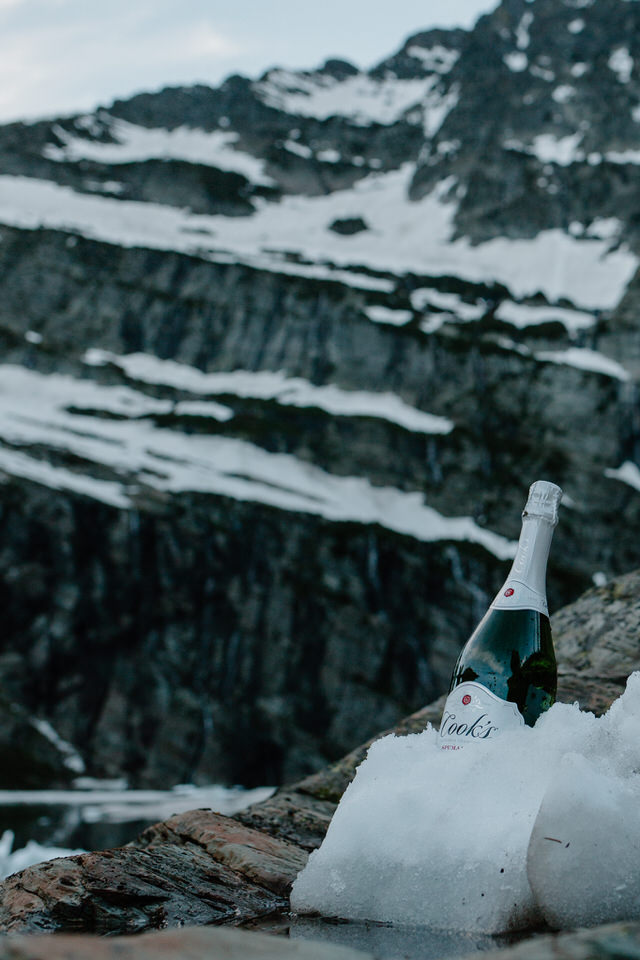 champagne sits on an iceberg in montana