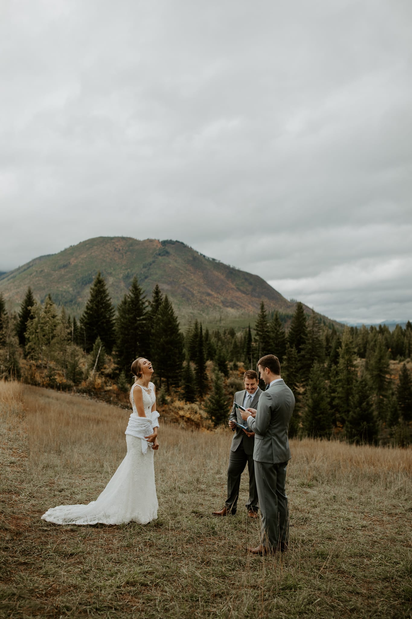 wedding couple overlooking Avalanche Gorge Glacier National Park