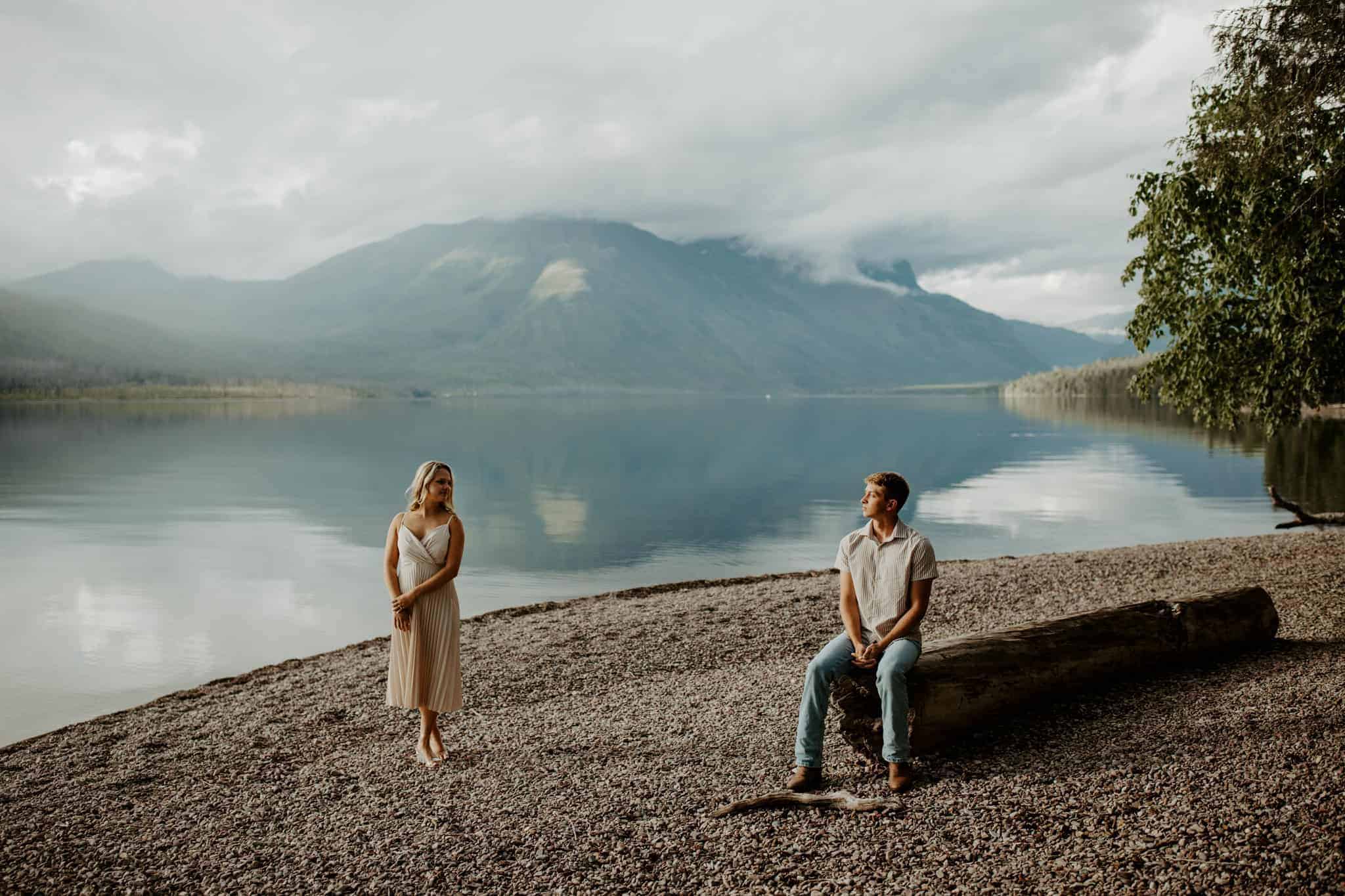 wedding couple overlooking Avalanche Gorge Glacier National Park